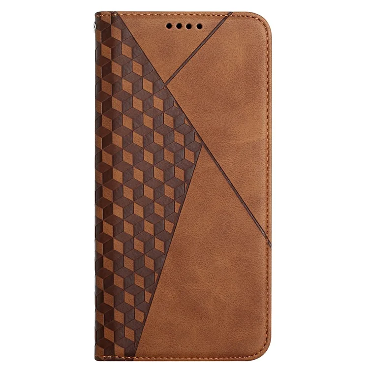 Anti-fall Geometric Pattern Magnetic Leather Phone Case Stand Wallet Cover for Samsung Galaxy A32 5G/M32 5G - Brown
