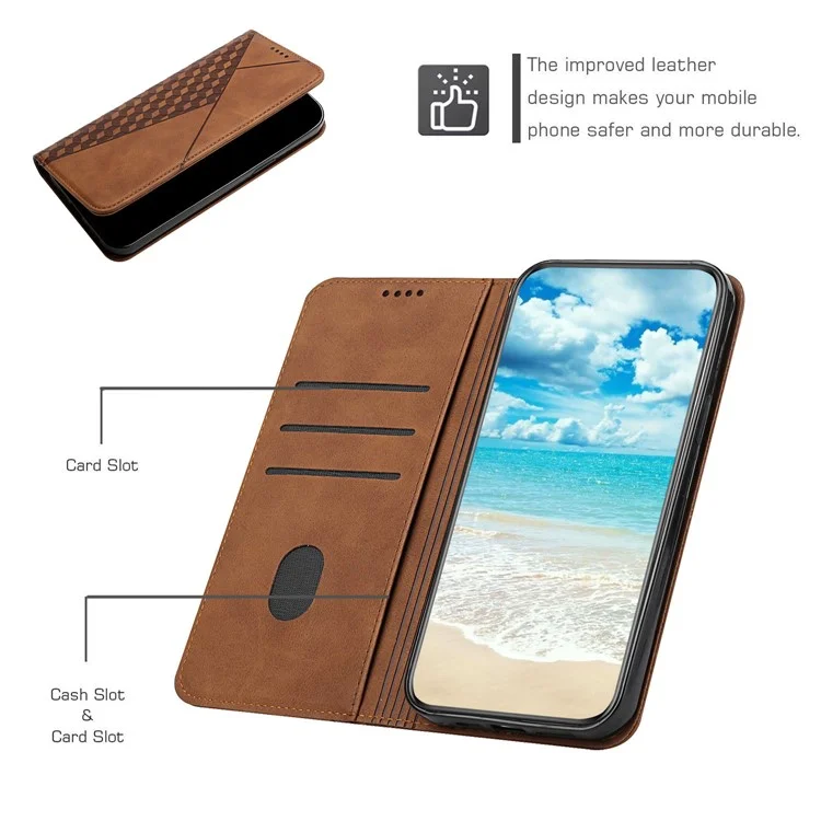 Anti-fall Geometric Pattern Magnetic Leather Phone Case Stand Wallet Cover for Samsung Galaxy A32 5G/M32 5G - Brown