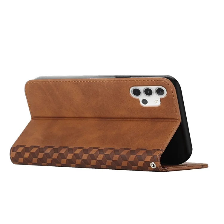 Anti-fall Geometric Pattern Magnetic Leather Phone Case Stand Wallet Cover for Samsung Galaxy A32 5G/M32 5G - Brown