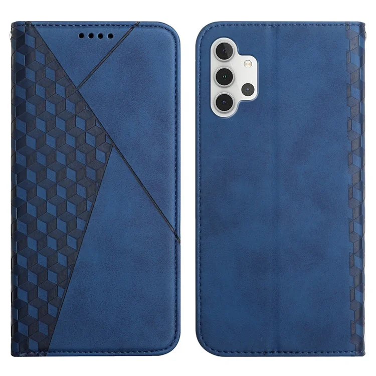 Anti-fall Geometric Pattern Magnetic Leather Phone Case Stand Wallet Cover for Samsung Galaxy A32 5G/M32 5G - Blue