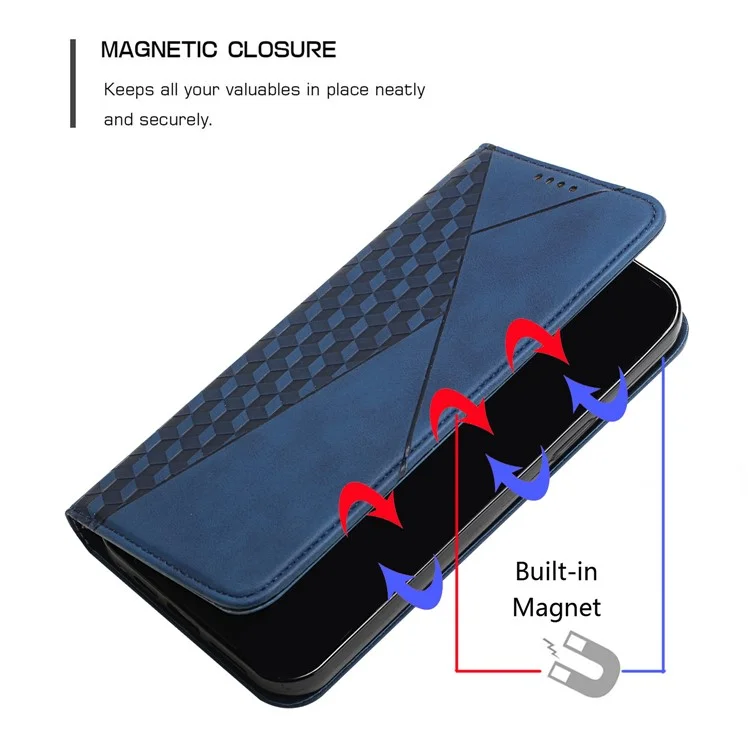 Anti-fall Geometric Pattern Magnetic Leather Phone Case Stand Wallet Cover for Samsung Galaxy A32 5G/M32 5G - Blue