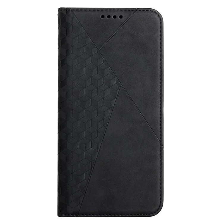 Geometric Pattern Skin-touch Feel Leather Phone Case Stand Wallet Cover for Samsung Galaxy A12 - Black