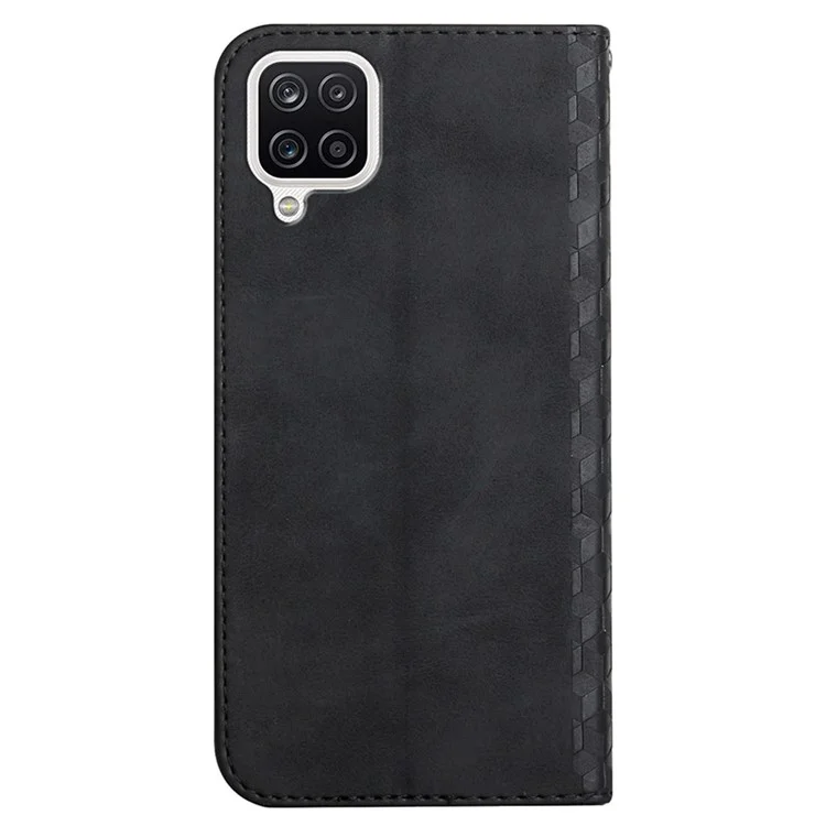 Geometric Pattern Skin-touch Feel Leather Phone Case Stand Wallet Cover for Samsung Galaxy A12 - Black