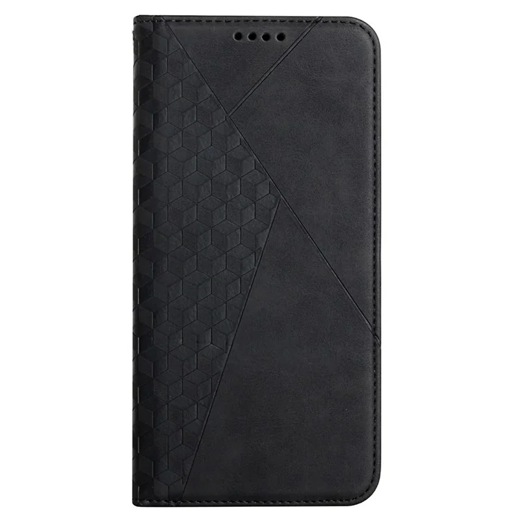 Rhombus Pattern Auto-absorbed Skin-touch Leather Wallet Stand Mobile Phone Cover Case Protector for Samsung Galaxy S21 FE 5G - Black
