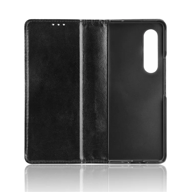 Folio Flip Auto-absorbed Retro Leather Wallet Phone Case for Samsung Galaxy Z Fold3 5G - Black