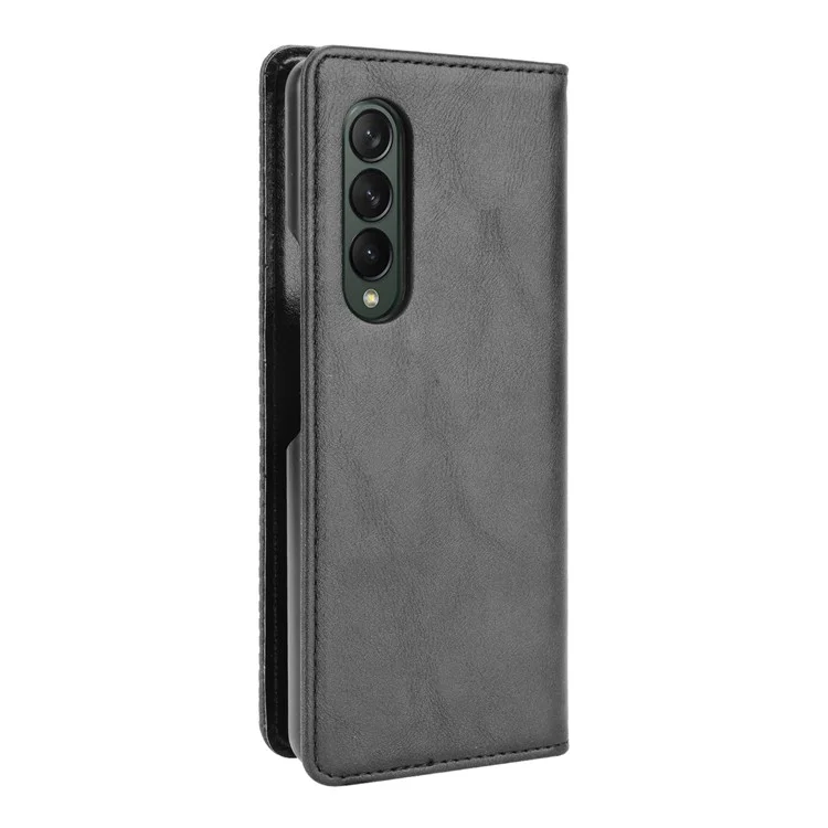 Folio Flip Auto-absorbed Retro Leather Wallet Phone Case for Samsung Galaxy Z Fold3 5G - Black