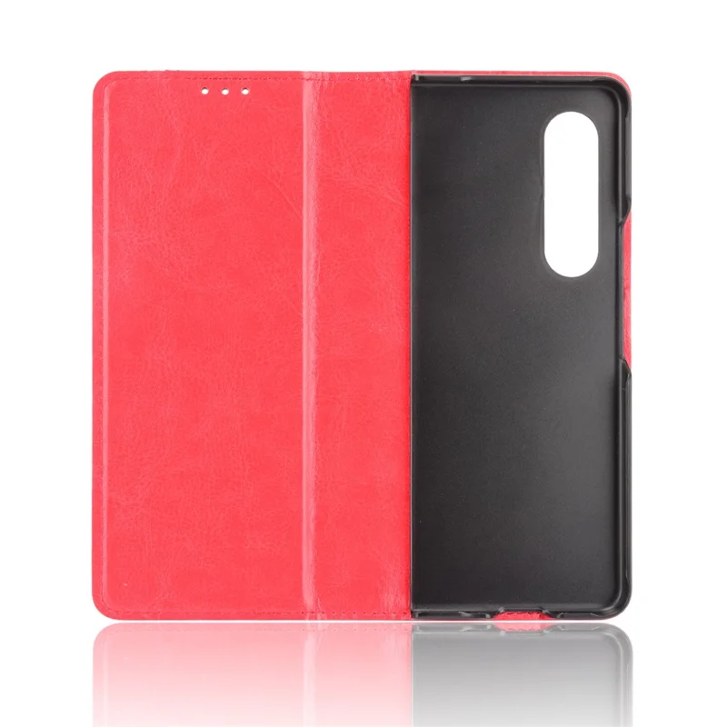 Folio Flip Auto-Absorbed Retro Leather Wallet Phone Case for Samsung Galaxy Z Fold3 5G - Red