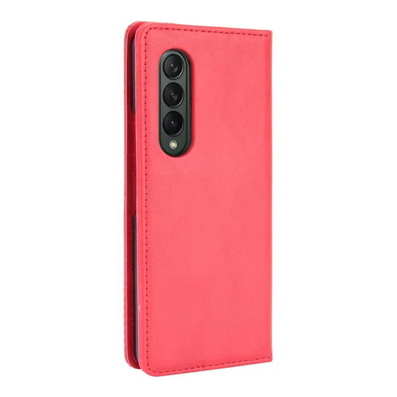Folio Flip Auto-Absorbed Retro Leather Wallet Phone Case for Samsung Galaxy Z Fold3 5G - Red
