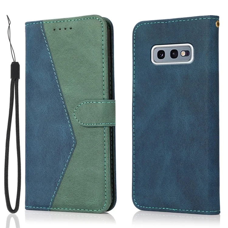 Carteira de Couro com Efeito de Cores Contrastantes, Suporte para Celular, Capa de Proteção para Samsung Galaxy S10e - Azul/Verde