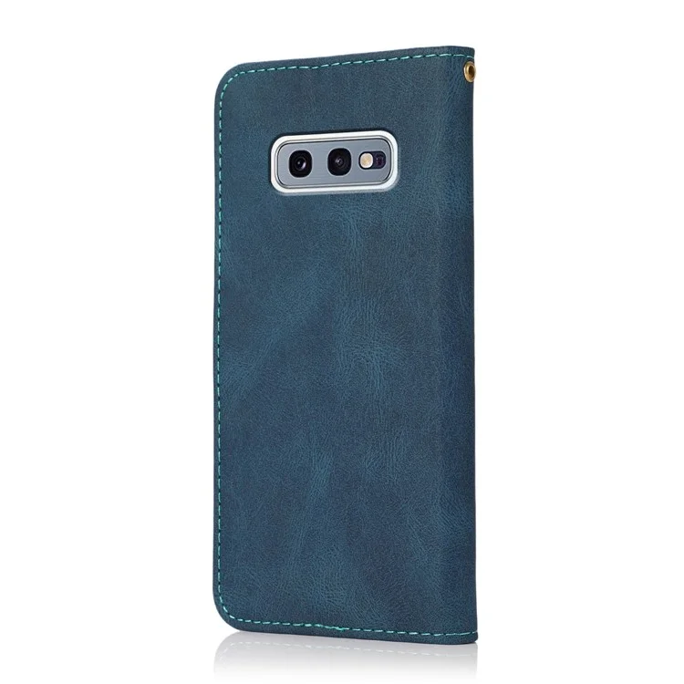 Carteira de Couro com Efeito de Cores Contrastantes, Suporte para Celular, Capa de Proteção para Samsung Galaxy S10e - Azul/Verde