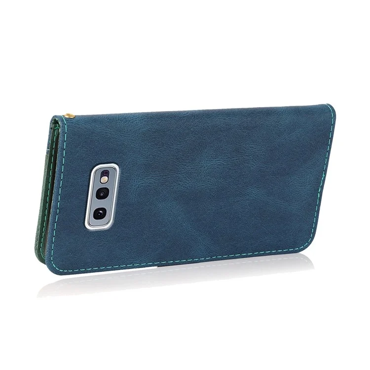 Carteira de Couro com Efeito de Cores Contrastantes, Suporte para Celular, Capa de Proteção para Samsung Galaxy S10e - Azul/Verde