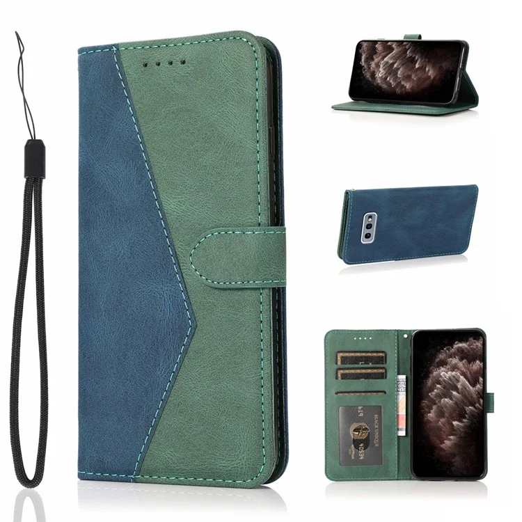 Carteira de Couro com Efeito de Cores Contrastantes, Suporte para Celular, Capa de Proteção para Samsung Galaxy S10e - Azul/Verde