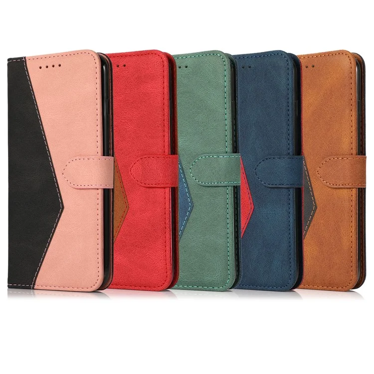 Carteira de Couro com Efeito de Cores Contrastantes, Suporte para Celular, Capa de Proteção para Samsung Galaxy S10e - Azul/Verde