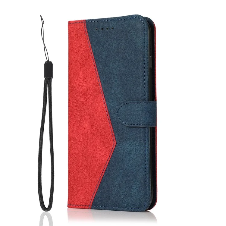 Diseño de Empalme de Color Billetera de Cuero Funda de Cubierta de Teléfono Celular Con Cordón Para Samsung Galaxy S10 Plus - Rojo Azul