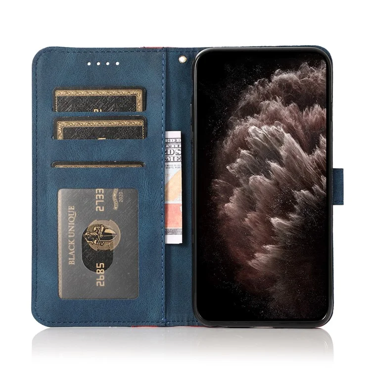 Diseño de Empalme de Color Billetera de Cuero Funda de Cubierta de Teléfono Celular Con Cordón Para Samsung Galaxy S10 Plus - Rojo Azul