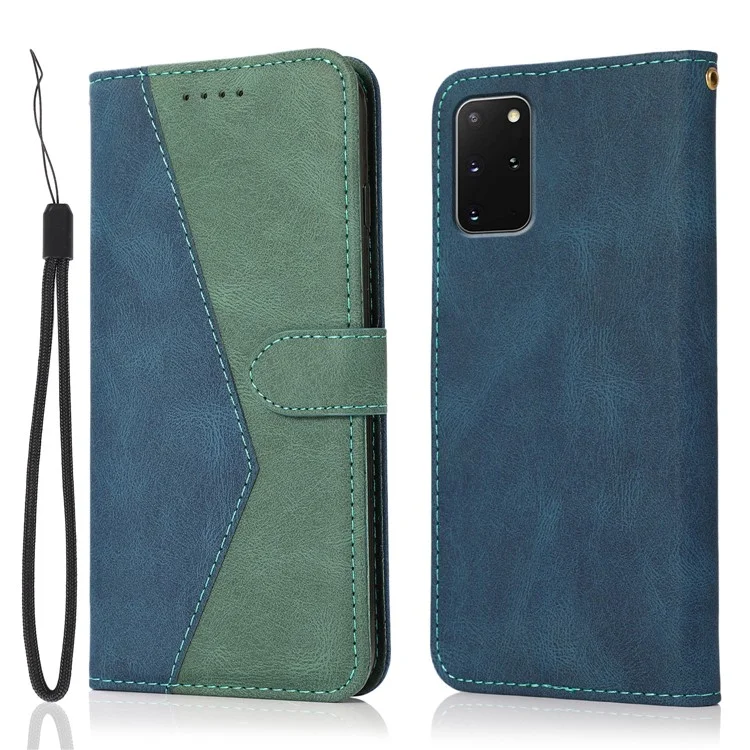 Caixa de telefone de couro com design de suporte duplo com cores anti-queda para Samsung Galaxy S20 Plus 4G / 5G - Azul / Verde