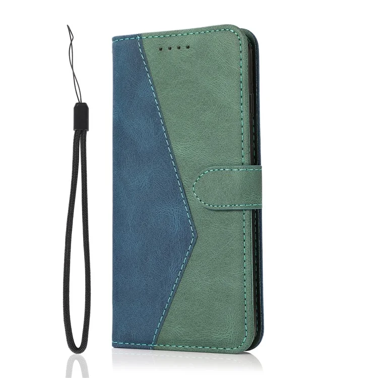 Allrunde Schutz Dual Color Anti-Drop-Wallet-Standdesign-Leder-Telefon-Hülle Mit Praktischem Riemen Für Samsung Galaxy S20 Plus 4G / 5G - Blau Grün