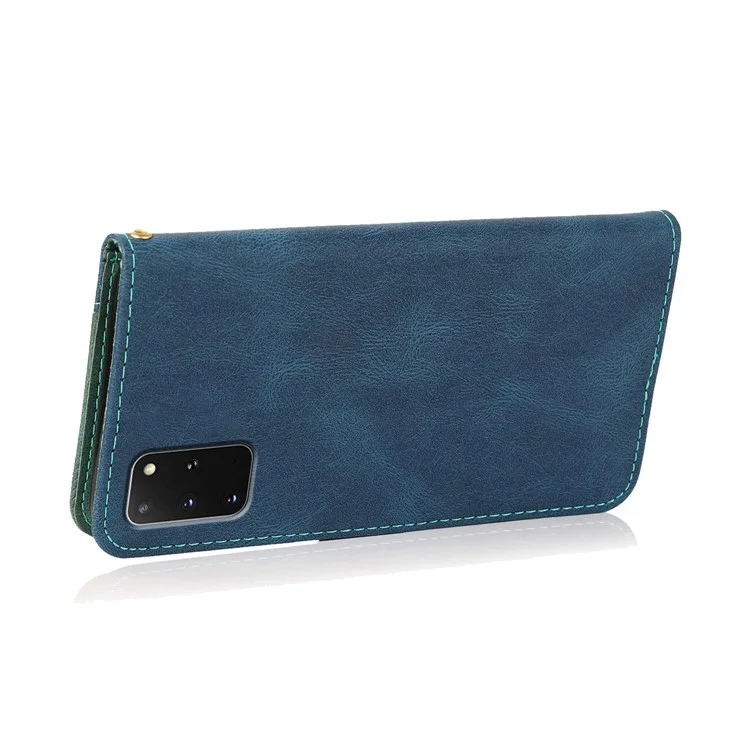 Allrunde Schutz Dual Color Anti-Drop-Wallet-Standdesign-Leder-Telefon-Hülle Mit Praktischem Riemen Für Samsung Galaxy S20 Plus 4G / 5G - Blau Grün