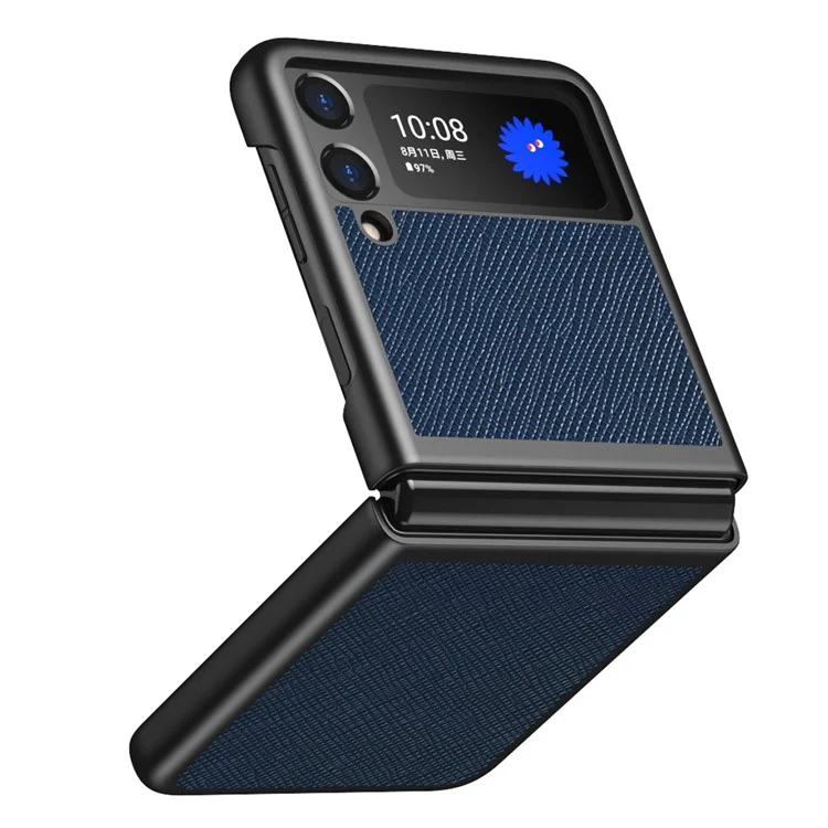 Coque de protection pour téléphone portable Samsung Galaxy Z Flip3 5G en polycarbonate à texture croisée - Bleu