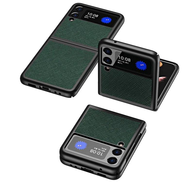 Coque de protection pour téléphone portable Samsung Galaxy Z Flip3 5G en polycarbonate à texture croisée - Bleu