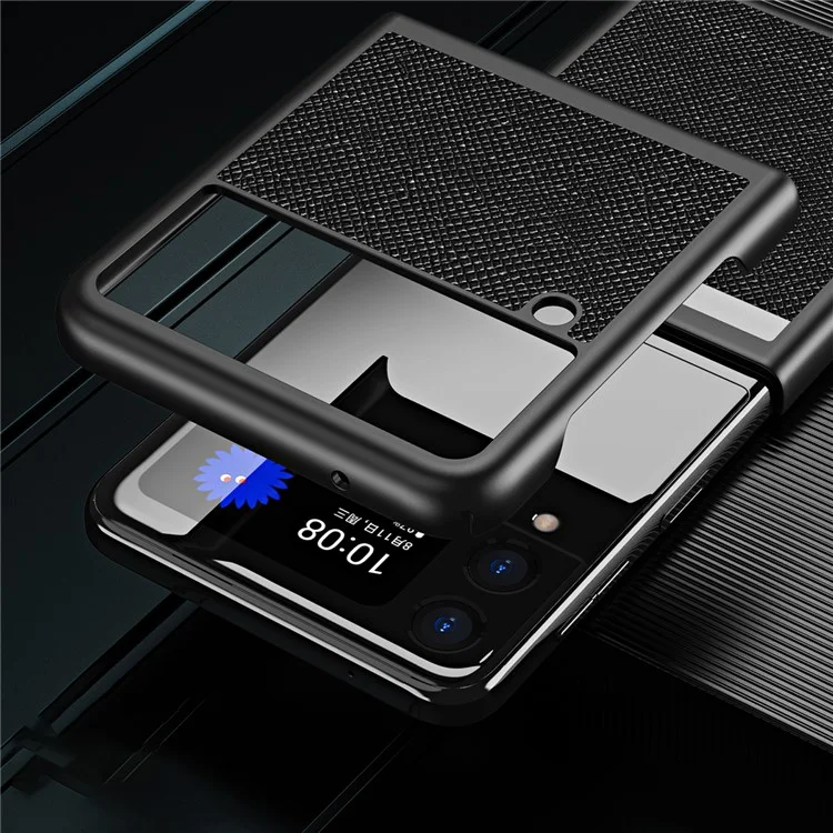 Coque de protection pour téléphone portable Samsung Galaxy Z Flip3 5G en polycarbonate à texture croisée - Bleu