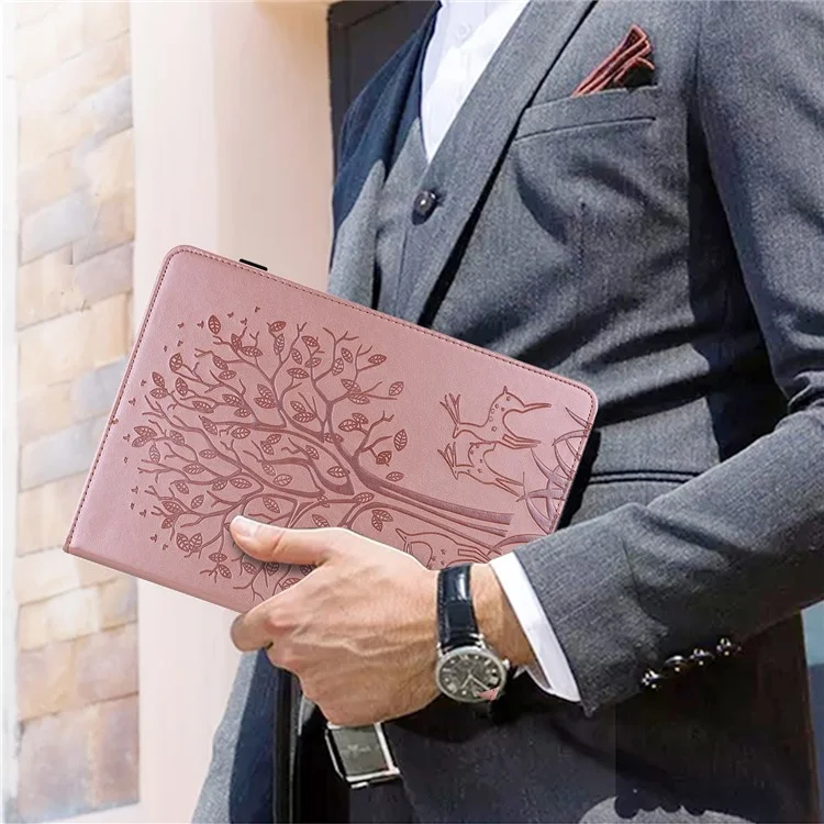 360 ° Vollschutz Handgefertigter Baum- Und Hirschmuster-sprudel-leder-tablettenabdeckung Für Samsung Galaxy Tab S6 Lite/S6 Lite (2022) - Roségold