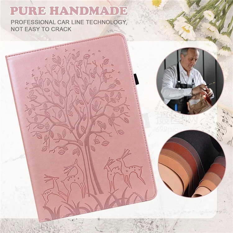 Tree and Deer Pattern Imprinting Leather Stand Tablet Cover for Samsung Galaxy Tab S6 Lite (2020) / (2022) / (2024) - Rose Gold