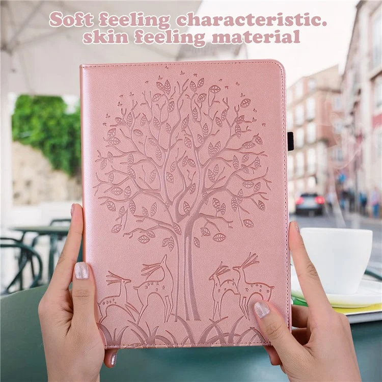 Tree and Deer Pattern Imprinting Leather Stand Tablet Cover for Samsung Galaxy Tab S6 Lite (2020) / (2022) / (2024) - Rose Gold