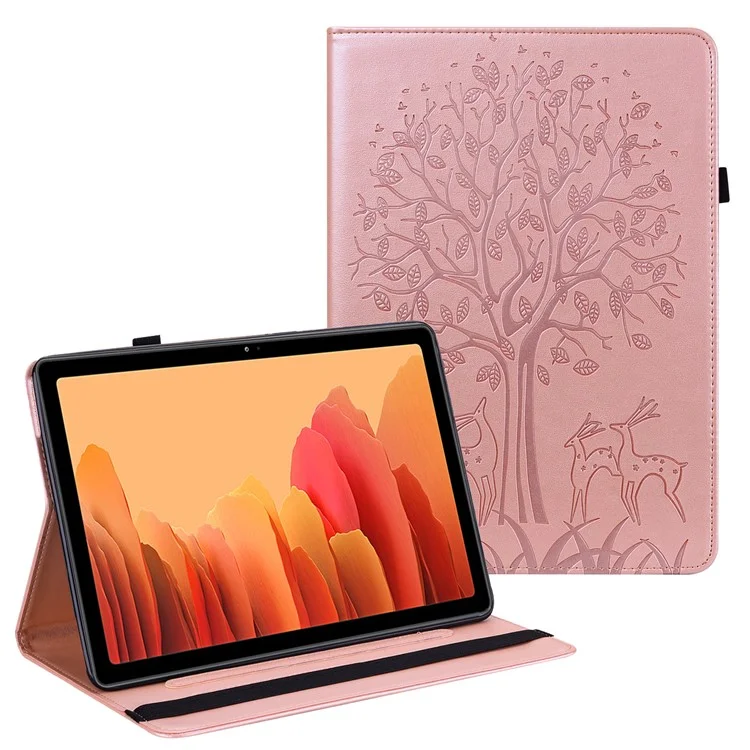 Treat et Motif de Cerf Résistant Aux Rayures Tout Compris Imprimant la Tablette de Tablette de Support en Cuir Pour Samsung Galaxy Tab A 10.1 (2019) SM-T510 (wi-fi) / Sm-t515 (LTE) - or Rose