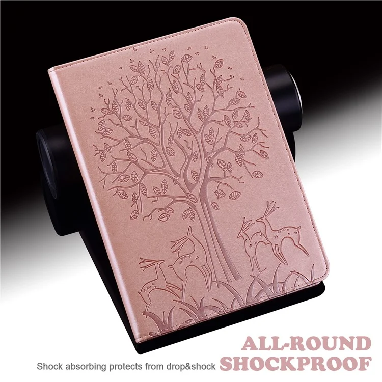 All-Inclusive Scratch-Resistant Tree and Deer Pattern Imprinting Leather Stand Tablet Cover for Samsung Galaxy Tab A 10.1 (2019) SM-T510 (Wi-Fi)/SM-T515 (LTE) - Rose Gold