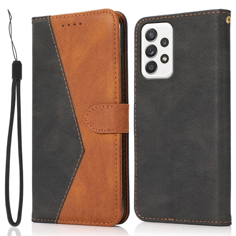 Étui portefeuille bicolore antichoc en cuir pour Samsung Galaxy A52s 5G/A52 4G/5G - Noir/Marron