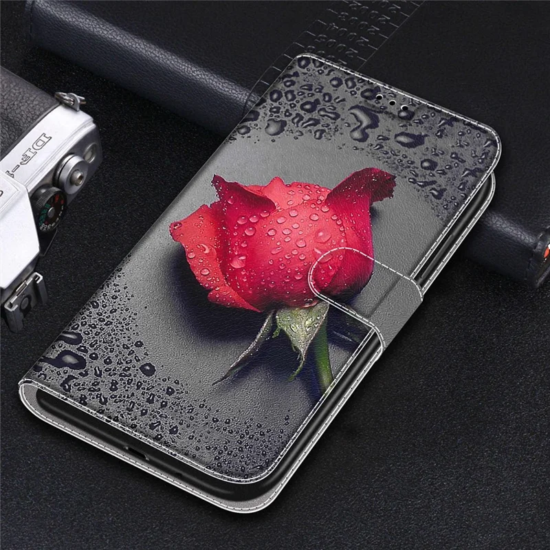 Pattern Printing Design Anti-Drop Handy Strap Leather Cover Phone Case with Stand for Samsung Galaxy S21 FE 5G - Rose