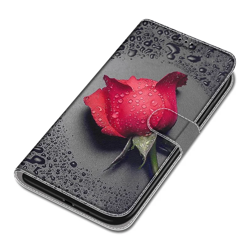 Pattern Printing Leather Flip Cover with Card Slots and Lanyard Stand Case for Samsung Galaxy A12 - Flower