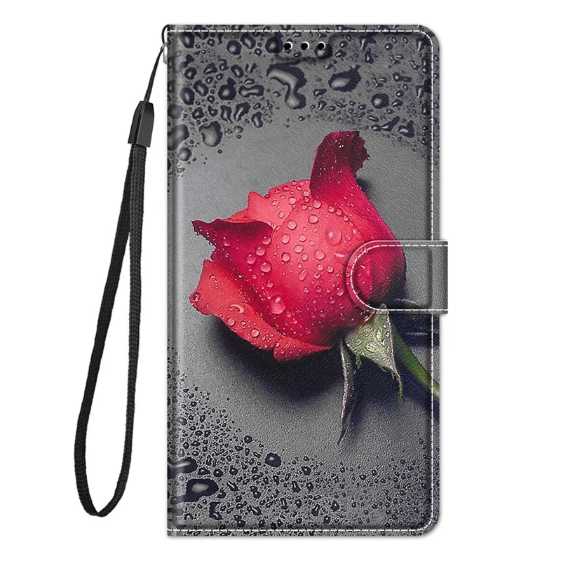 Pattern Printing Leather Flip Cover with Card Slots and Lanyard Stand Case for Samsung Galaxy A12 - Flower