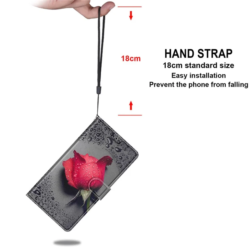 Pattern Printing Leather Flip Cover with Card Slots and Lanyard Stand Case for Samsung Galaxy A12 - Flower