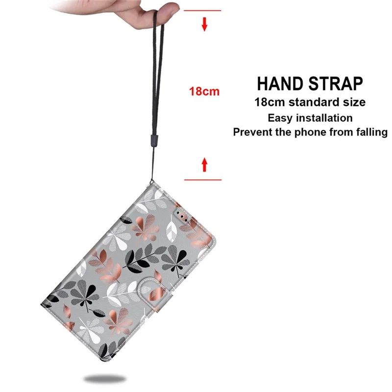 Pattern Printing Leather Flip Cover with Card Slots and Lanyard Stand Case for Samsung Galaxy A12 - Leaf