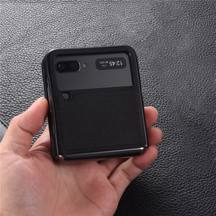 Coque de téléphone portable en cuir véritable de première qualité pour Samsung Galaxy Z Flip3 5G - Noir