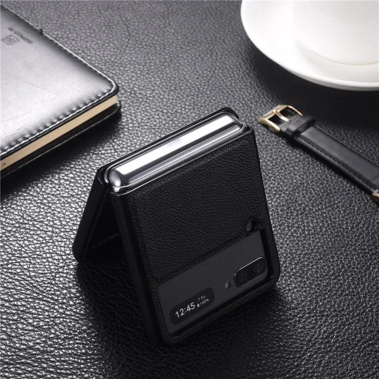 Coque de téléphone portable en cuir véritable de première qualité pour Samsung Galaxy Z Flip3 5G - Noir