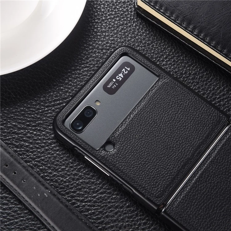 Tope Top Layer Genuine Leather PC Case Funda 2 Piezas Diseño Para Samsung Galaxy Z Flip3 5G - Negro