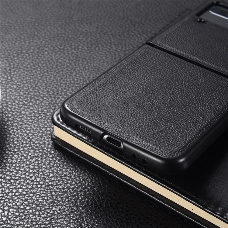 Top -layer -leder -leder -pc -telefonhülle Shell 2 Teile Design Für Samsung Galaxy Z Flip3 5g - Schwarz