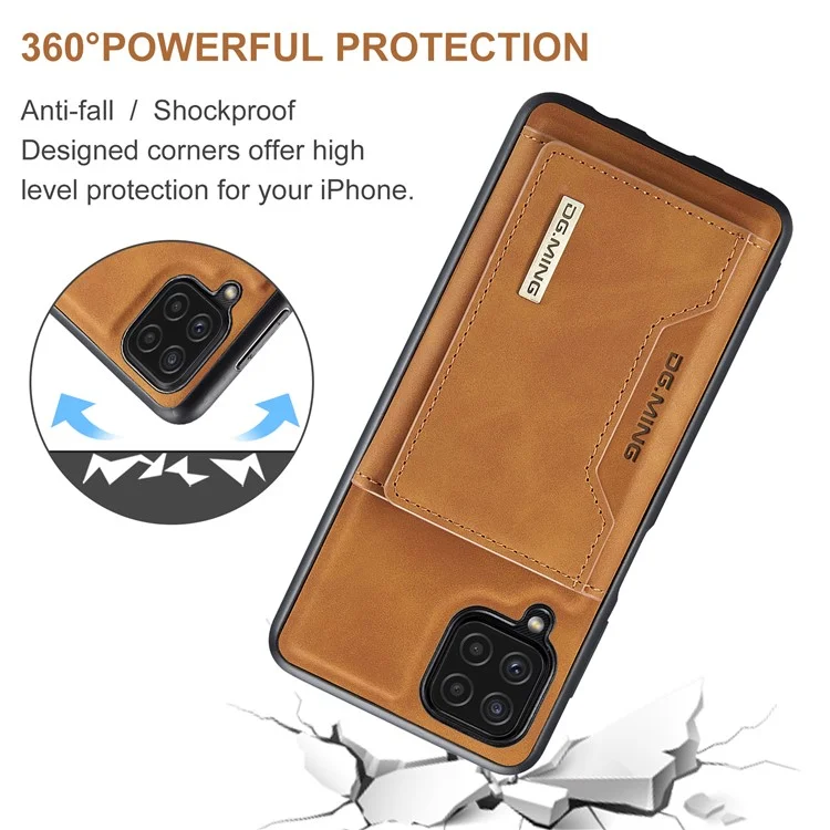 Dg. Ming M2 Serie M2 Retenable Magnet Auto-Magnet 2-in-1 Choque de Choques Anti-caza Híbrida Case Con Kickstand Para Samsung Galaxy A22 4G (versión de la Ue) - Marrón