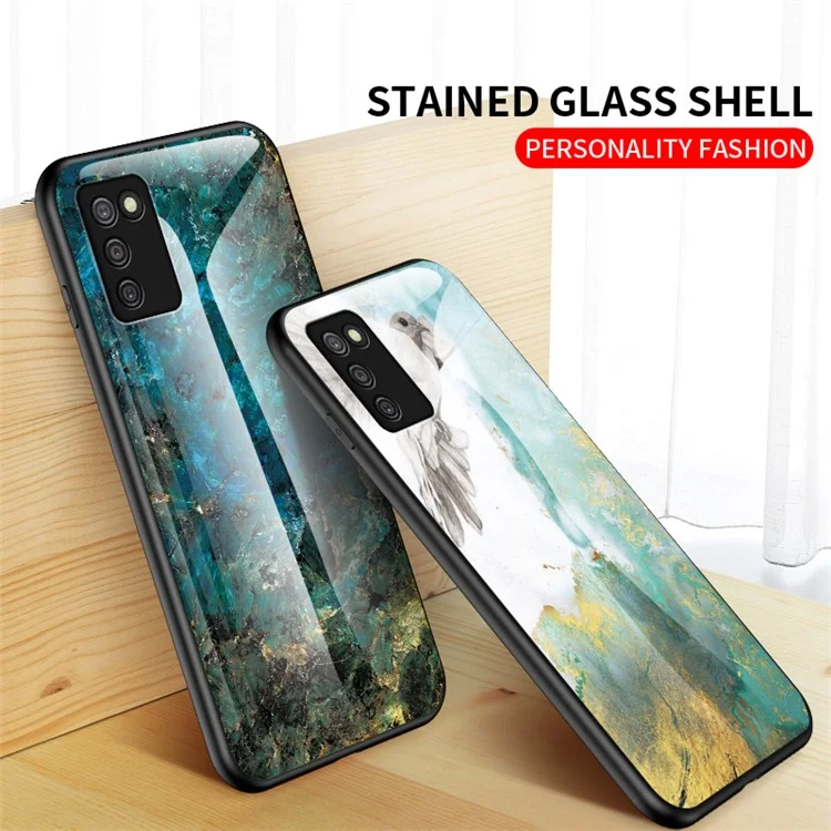 Marble Pattern Anti-Scratch Tempered Glass Protective Cover Shell for Galaxy A03s (164.2 x 75.9 x 9.1mm) - White Marble