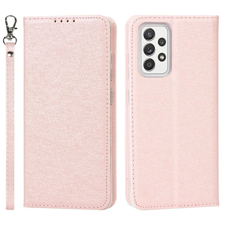 Full Protection Silk Texture Leather Wallet Phone Case for Samsung Galaxy A52 5G / A52s 5G / A52 4G - Rose Gold