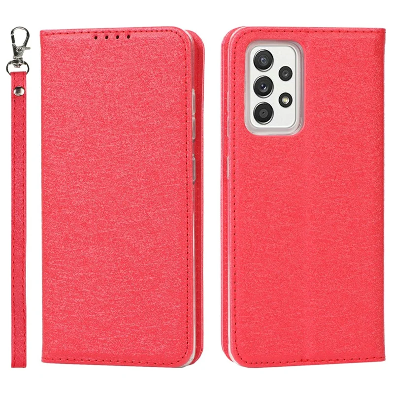 Full Protection Silk Texture Leather Wallet Phone Case for Samsung Galaxy A52 5G / A52s 5G / A52 4G - Red
