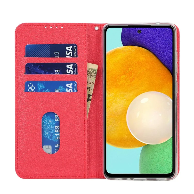 Full Protection Silk Texture Leather Wallet Phone Case for Samsung Galaxy A52 5G / A52s 5G / A52 4G - Red