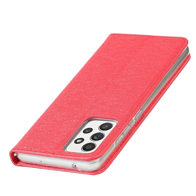 Full Protection Silk Texture Leather Wallet Phone Case for Samsung Galaxy A52 5G / A52s 5G / A52 4G - Red