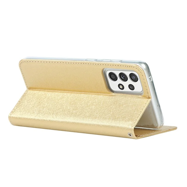 Étui De Téléphone Portefeuille En Cuir De Texture De Soie De Soie Complète Pour Samsung Galaxy A52 5G / A52S 5G / A52 4G - Or
