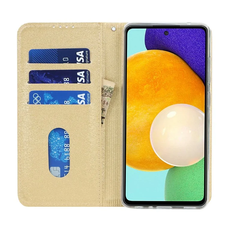 Étui De Téléphone Portefeuille En Cuir De Texture De Soie De Soie Complète Pour Samsung Galaxy A52 5G / A52S 5G / A52 4G - Or