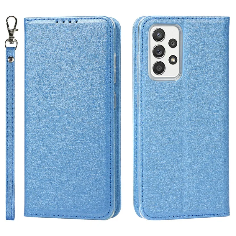 Full Protection Silk Texture Leather Wallet Phone Case for Samsung Galaxy A52 5G / A52s 5G / A52 4G - Blue