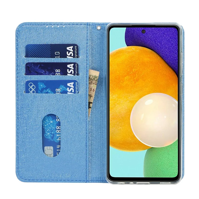 Full Protection Silk Texture Leather Wallet Phone Case for Samsung Galaxy A52 5G / A52s 5G / A52 4G - Blue